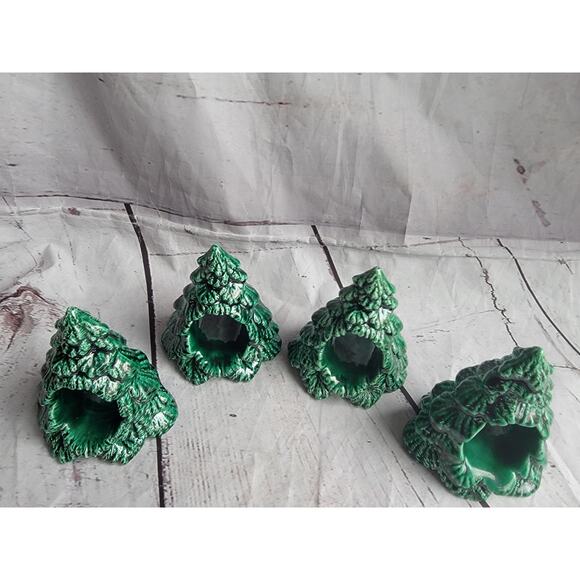 Vintage Ceramic Christmas Tree Napkin Rings Napkin Holders Set Of 4 MCM - Picture 5 of 11